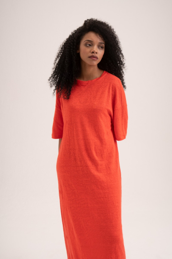 Short sleeve linen knit dress